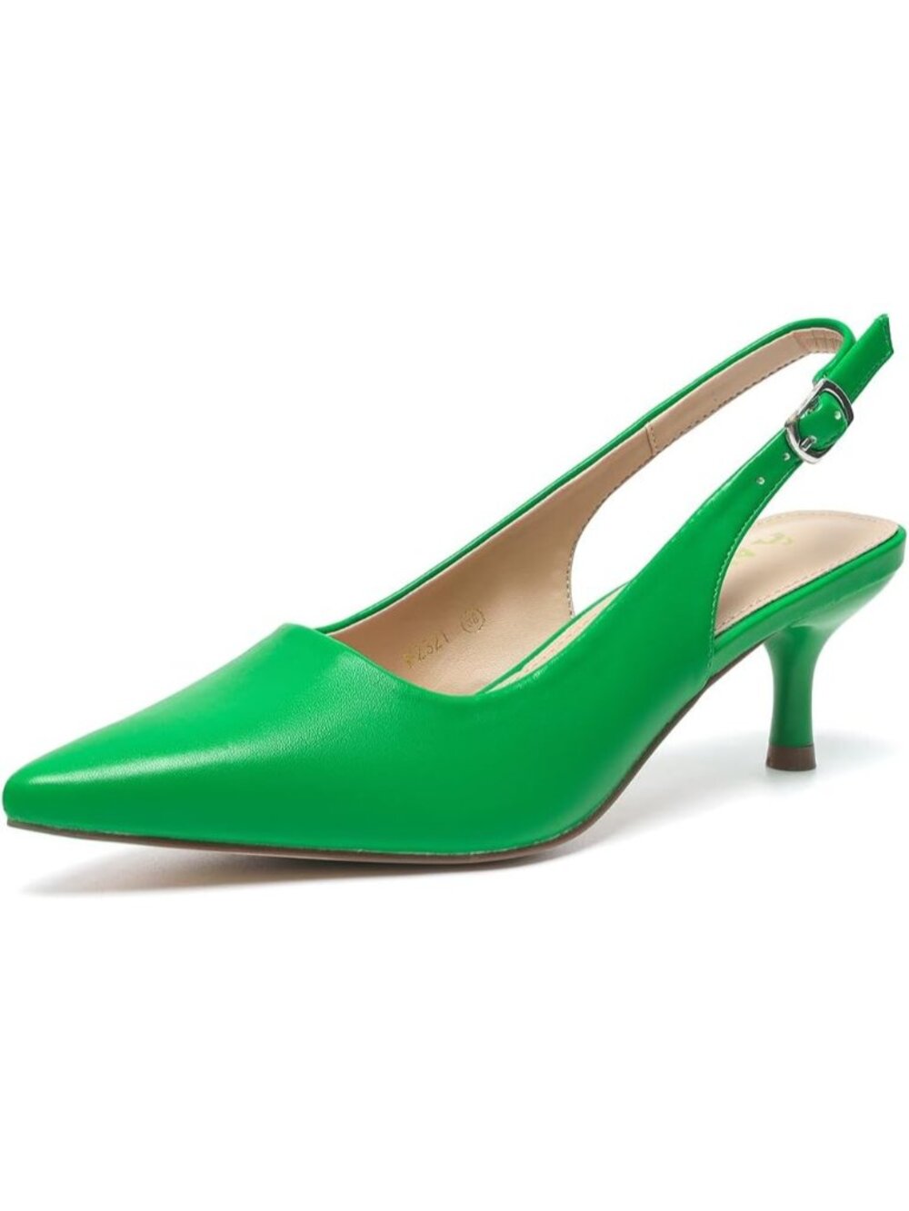 Women's Low Kitten Heel Green-Pu Slingback Pump Pointed Toe Heeled Sandals 321